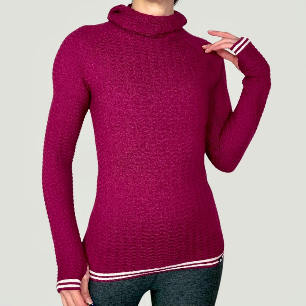 Krimson Klover Permafrost Sweater Hoodie Plumberry Magenta Wool Textured Knit XS
